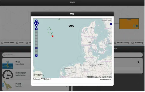 Figure 10: OptiqueVQS interface – another example query where a domain speciﬁc map widget is activated.