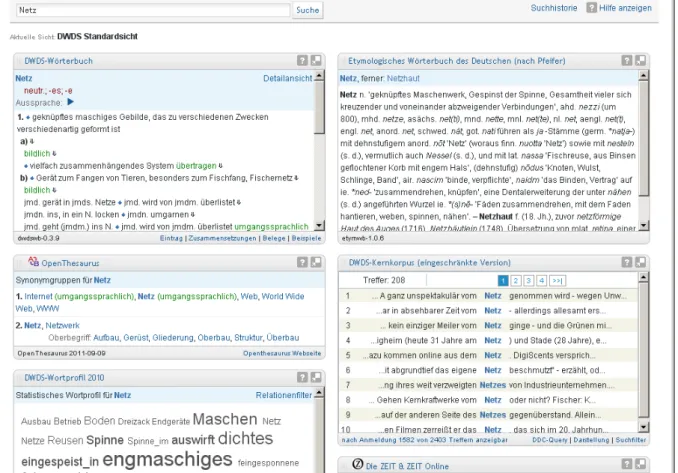 Fig. 1: Web frontend of the DWDS system (http://www.dwds.de) 
