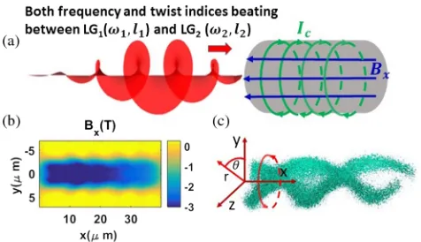 FIG. 1.(a) Illustration of the scheme to generate plasma wavesdensitywith helical rotating structure by two copropagating OAM lasersbeating both in frequency and twist index