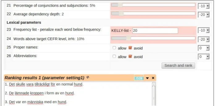 Figure 2: Part of the user interface and example search results.
