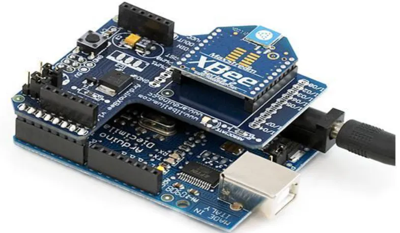 Figure 8: XBee module attached to shield and Arduino Board 