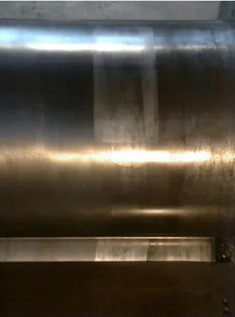 Figure 10. Image showing material transferred from the stock surface to the work roll surface after the two-