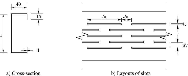 Fig.1 Cross-section of the stud and layouts of slots 