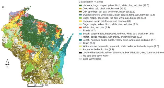 Figure 2a. Subjective landscape classification of Wisconsin based on Finley (1976): Vegetation composition.