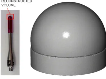 Figure 1-38 (top) 2 mm Renishaw stylus utilized as geometrical phantom for the mm size objects