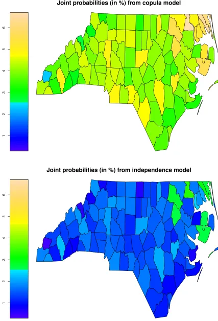 Figure 6: Joint probabilities that bwgramequal to 36 weeks by county in North Carolina