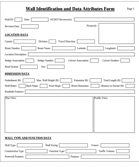 Figure 3.3:  Blank Wall Identification and Data Attributes Form (Page 1) 