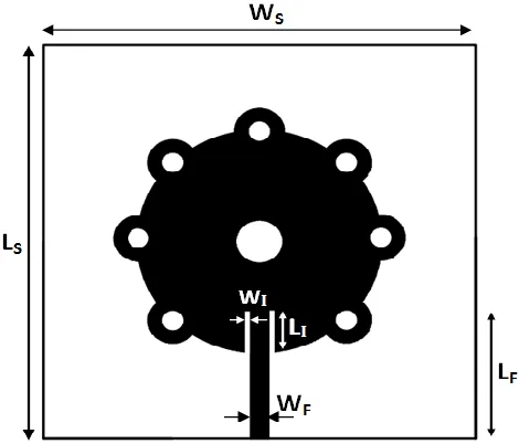 Figure 2. Simulated structure of proposed circular fractal antenna  Table 2: Parametric values of proposed antenna  