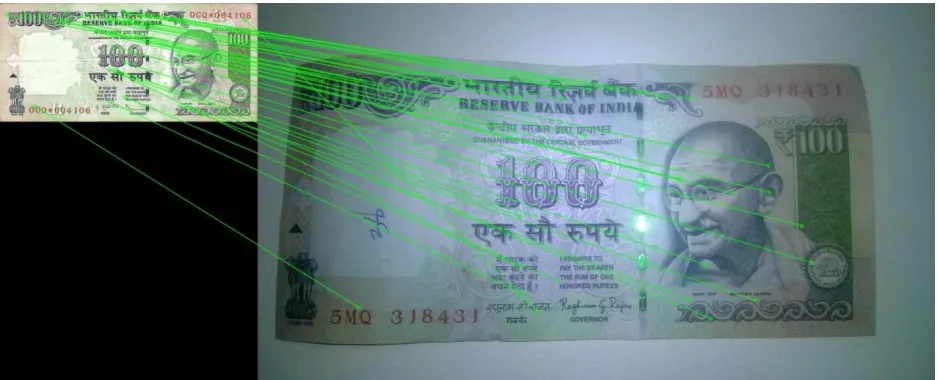 Fig 4 : The result of application where input image is contain folded banknote of rs 10 on right side which is taken from  internet and saved on hard disk and we have stored image on left side