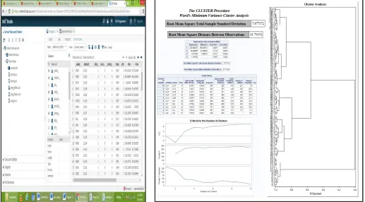 Fig. 2:Output data after Clustering                                              Fig.3: Criteria for the Clusters and Dendrogram                                                                                                                     using Average Distance Method 
