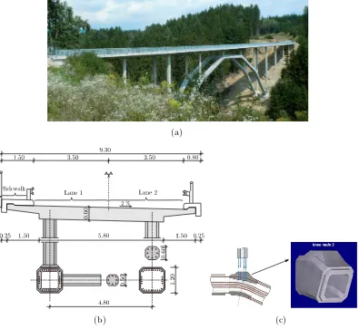 FIG. 2. Wild Bridge: (a) general view (image by L. Sparowitz), (b) crosssection, (c) knee node