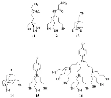 Figure 1.10.  Structures of tridentate and higher multidentate adsorbates for SAM 