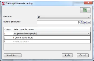 Figure 2: The interface of the transcription mode; the configuration dialog.