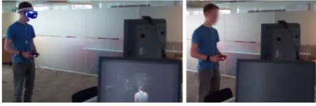 Figure 1: VR condition (left) and flat screen condition (right). 
