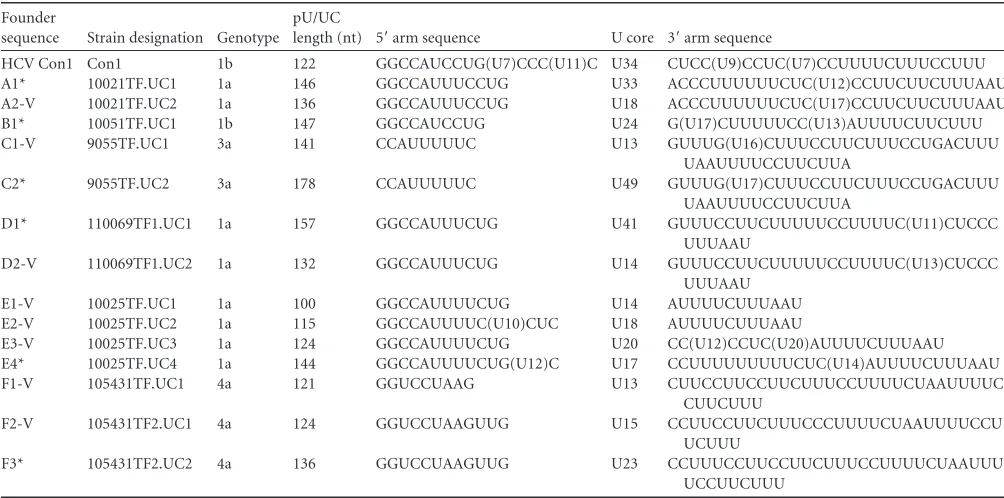 TABLE 1 HCV pU/UC RNA sequences from T/F virus genomesa
