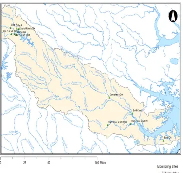 Figure 2. Ambient monitoring stations in the tributaries assessed in this study.  Source: North Carolina Department of Environmental Quality, North Carolina Division of Water Resources, 2019