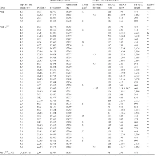 TABLE 1 Vaccine virus-derived DI-RNAs