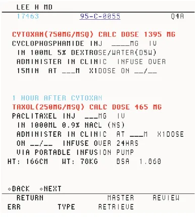 Figure 1. Example of a dose-calculation ordering screen.