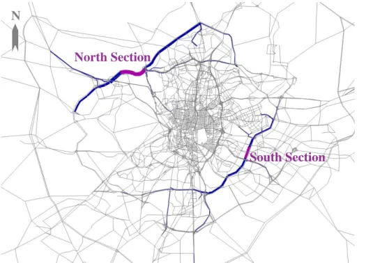 Figure 4 - north and south sections localization with traffic volume