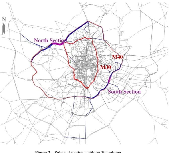 Figure 2 – Selected sections with traffic volume. 