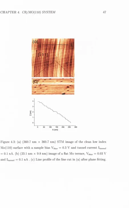 Figure 4.3: (a) (360.7 nm x 360.7 nm) STM image of the clean low index 