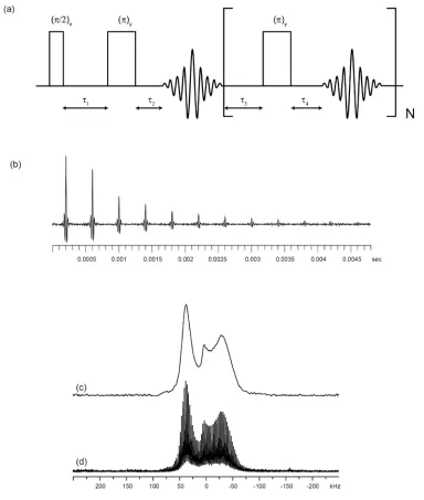 Figure 1.13.  (a) A schematic representation of the QCPMG pulse sequence.  The parameters = 5/2) QCPMG experiment on methylaluminoxane