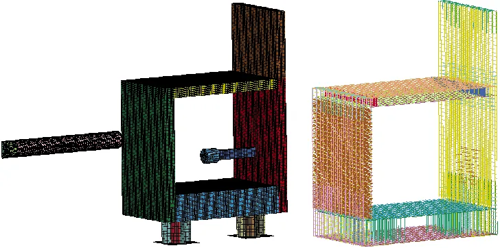 Figure 3. Finite element mesh of test V1 and its reinforcement layout 