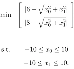 Figure 1.2 shows the plot of 200 Pareto optimal solutions in the decision variable space (top)