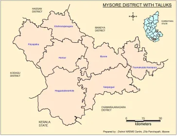 Figure 1-4: Map of Mysore District Adapted from the District NRDMS Centre 