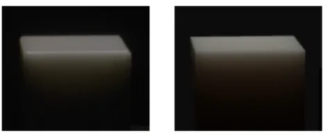 Figure 8: Scattering of laser light in a marble block. The marble block is 40mm. wide and has a significant amount of subsurface scattering