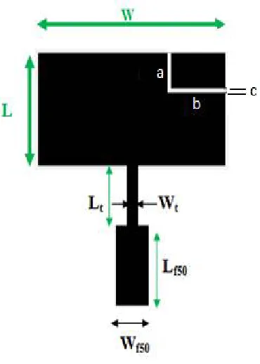 Fig.2. shows the top view geometry of SRMSARS. On the top of right side of the patch, rectangular slit is inserted