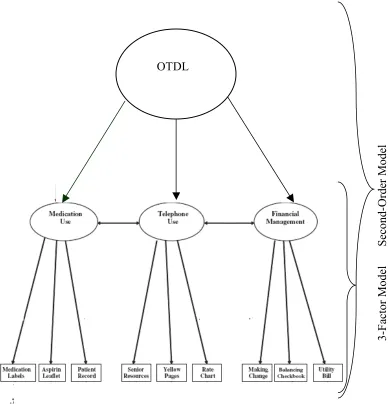Figure 2. The three-factor model of the Revised Observed Tasks of Daily Living (Diehl et 