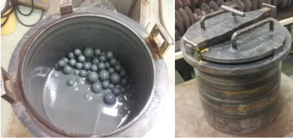 Figure 15. Open and closed ball mill with ball load and ground slurry.
