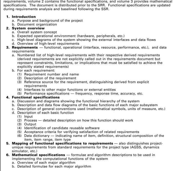 Figure 4-2.  Requirements and Functional Specifications Contents