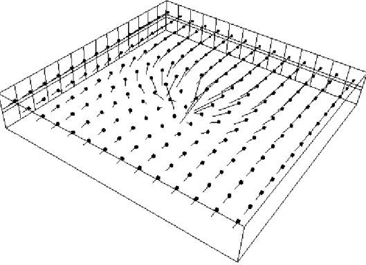 Figure 6. Vectors in the top layer of a model grid. Small cubes indicate the starting points of  the vector