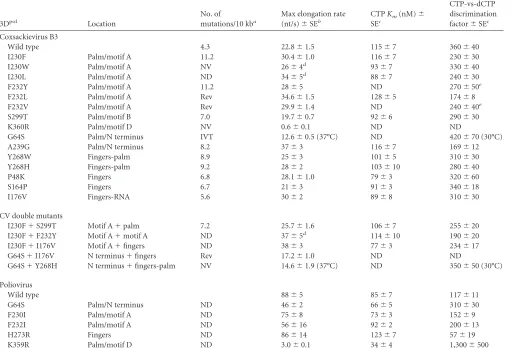 TABLE 2 In vivo mutation rates and in vitro elongation data