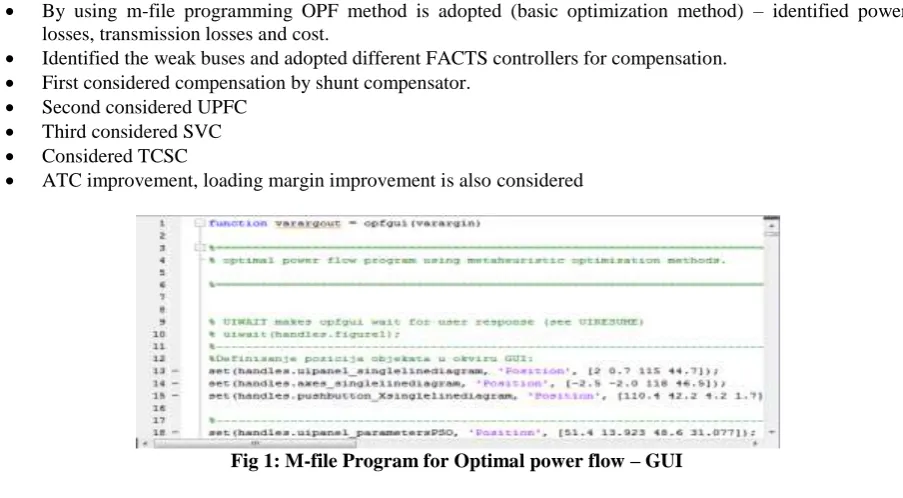 Fig 1: M-file Program for Optimal power flow – GUI 