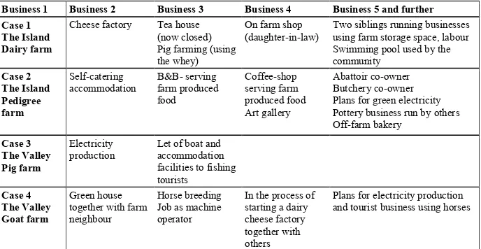 Table 3 Entrepreneurial Households: business portfolios of four cases  