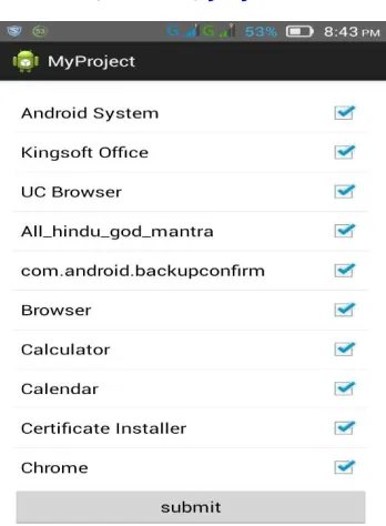Figure 3: The screen with all the installed applications in the mobile.  