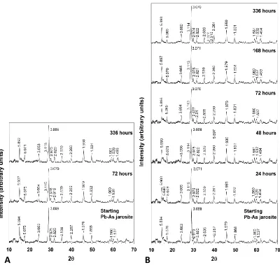 Figure S3.2. Powder X-ray diffraction patterns of A) control, and B) inoculated Pb-As 