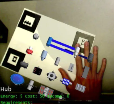 Figure 5:  The parts library on its multimarker.  One  of the images is partially covered, but the AR images  are still displayed
