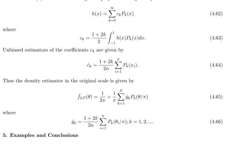 Figure 5.1 gives plots of the histogram with superimposed density estimators based on the wrapped Cauchy kernel and the von Misses kernel along with the transformed kernel estimators based on the classical kernel estimators based on Gaussian and logistic k