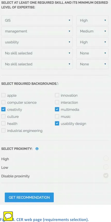 Figure 4. CER web page (requirements selection). 