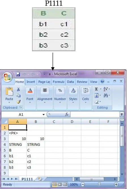 Fig. 3 - Structure of database in ORACLE to be migrated in MS Excel   