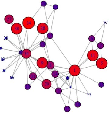 Figure 2.6: Sample network representing nodes with the highest bonachich centrality[?].