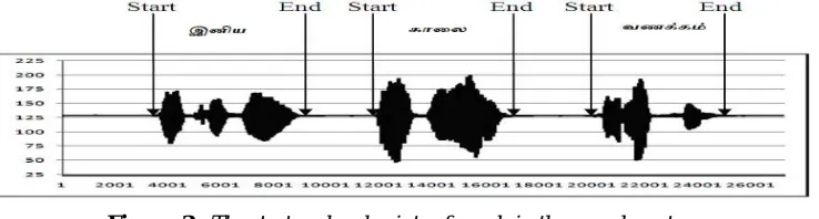 Figure. 3.  The start and end points of words in the speech sentence. 