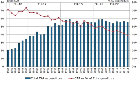 Figure 1: CAP Expenditure in total EU Expenditure (2011 constant prices) (30)  
