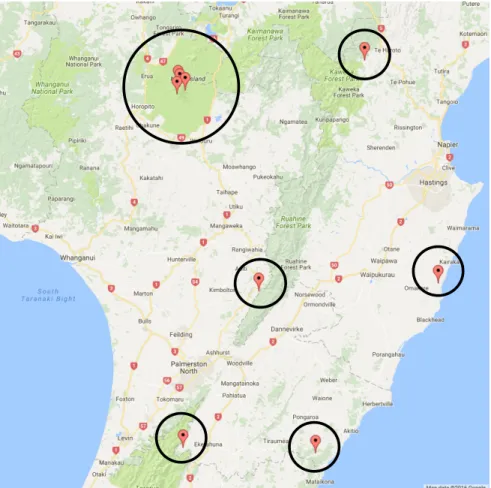 Figure 5.5: Map of physical location of select seismic wave sensors in the NZ dataset