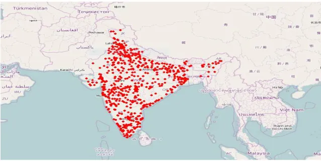Fig. 6 Geolocation graph of tweets with #ipl 