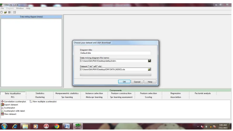 Fig 1.1 It shows the Tanagra tools window.  